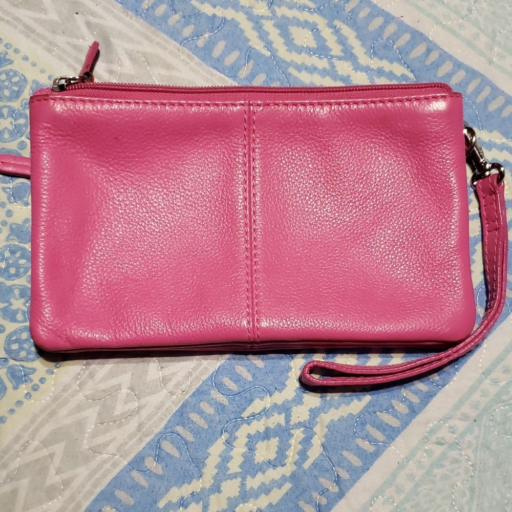 Pink Leather Wristlet Clutch